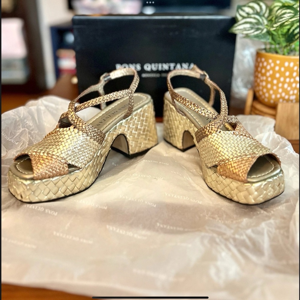 Pons Quintana Gold Metallic Braided Sandals New size 6 (37) - Picture 11 of 12